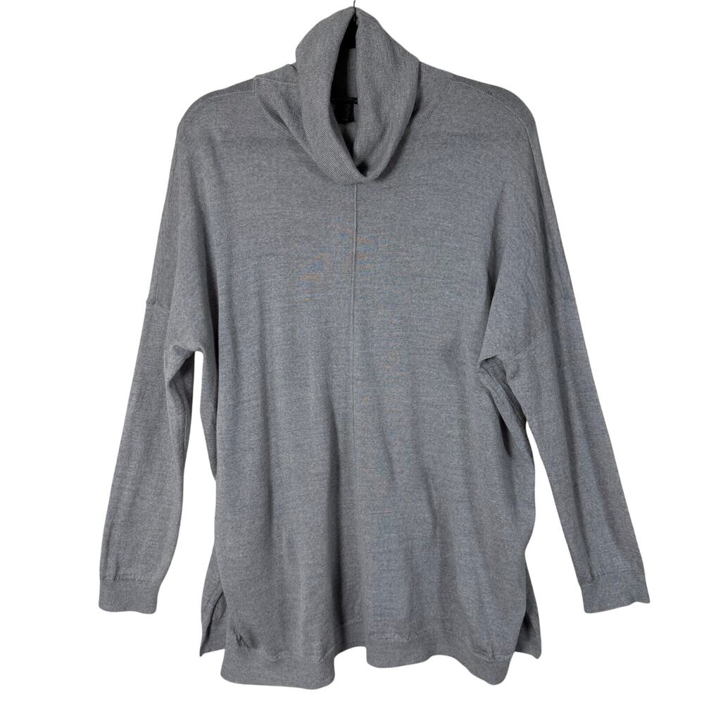Eileen Fisher 100% Merino Wool Cowl Neck Tunic Sweater L Gray Oversized
